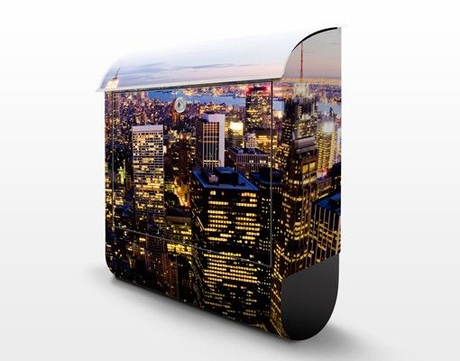 Briefkasten mit Zeitungsfach - New York Skyline bei Nacht - Wandbriefkasten