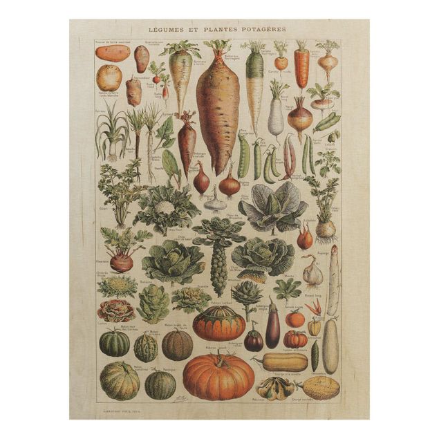 Holzbilder mit Blumen Vintage Lehrtafel Gemüse