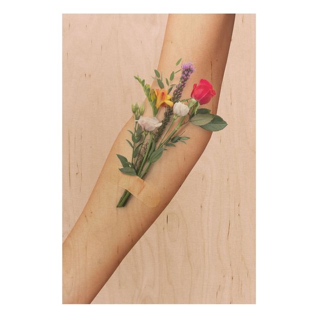 Holzbilder modern Arm mit Blumen