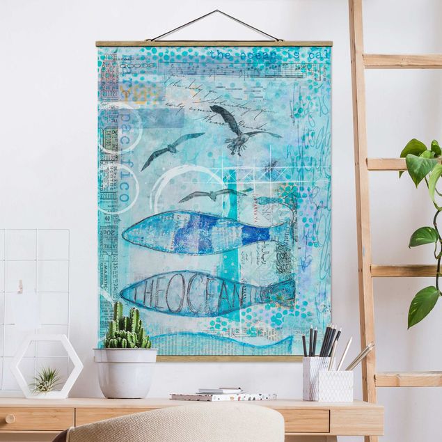 Wandbilder Tiere Bunte Collage - Blaue Fische