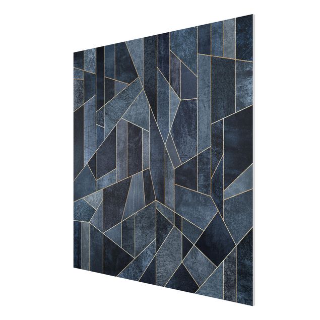 Forex Fine Art Print - Blaue Geometrie Aquarell - Quadrat 1:1