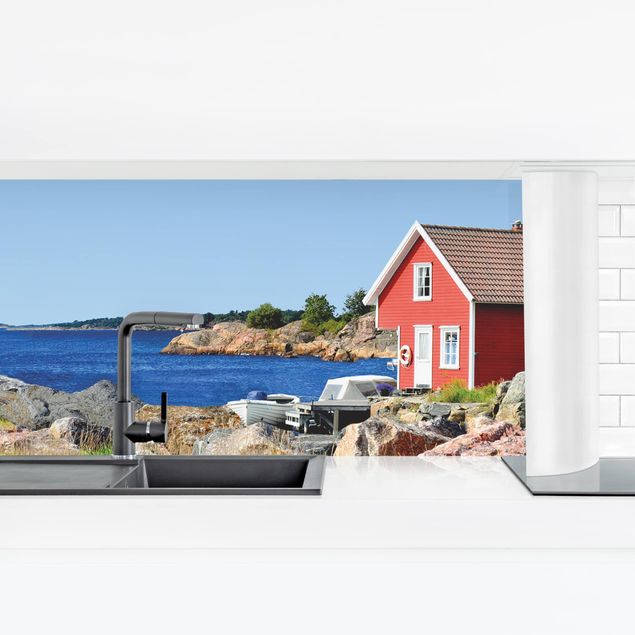 Küchenrückwand Glas Motiv Wald Urlaub in Norwegen