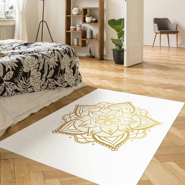 teppich für balkon Mandala Blüte Illustration weiß gold
