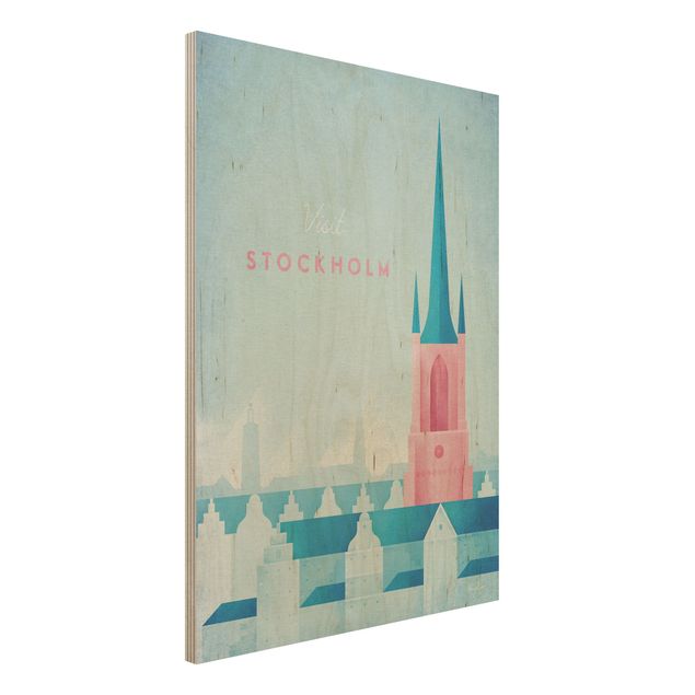 Holzbilder Vintage Reiseposter - Stockholm