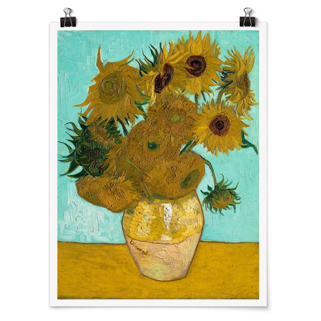 Poster - Vincent van Gogh - Vase mit Sonnenblumen - Hochformat 3:4
