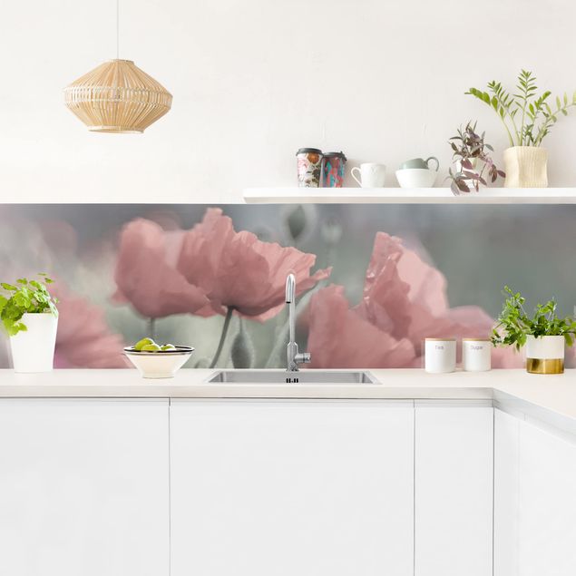 Küchenrückwand Glas Motiv Blumen Malerische Mohnblumen