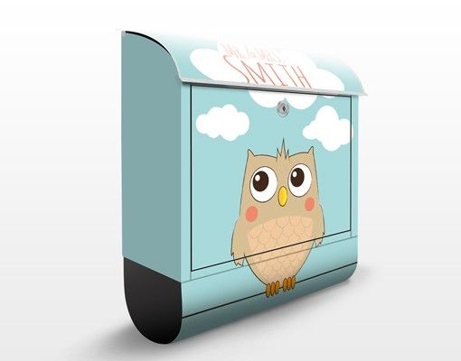Briefkasten mit Zeitungsfach - No.JS178 Wunschtext Hello Owl