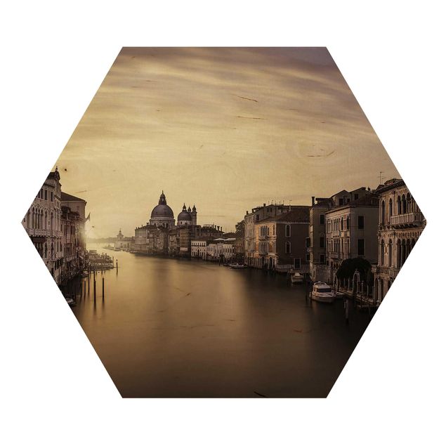 Hexagon Bild Holz - Abendstimmung in Venedig