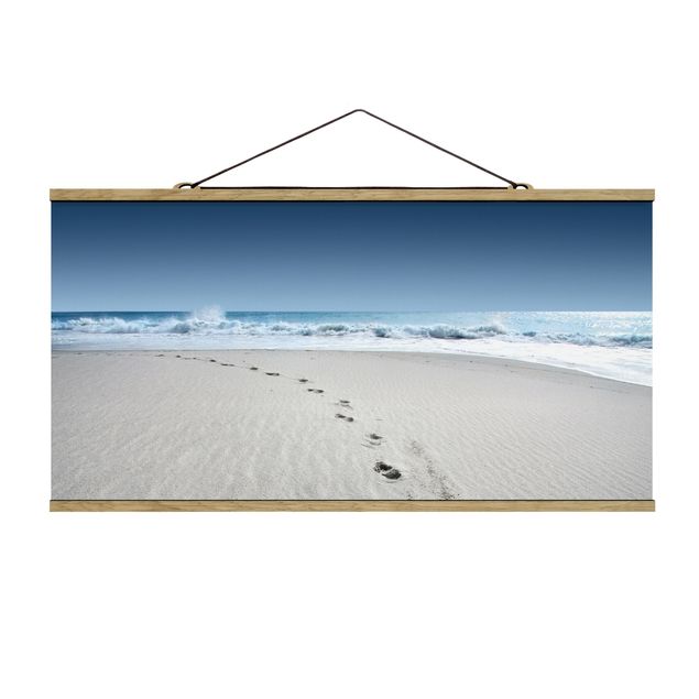 Stoffbild mit Posterleisten - Spuren im Sand - Querformat 2:1