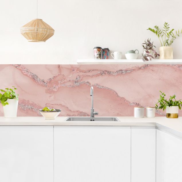 Küchenrückwand Muster Farbexperimente Marmor Rose und Glitzer