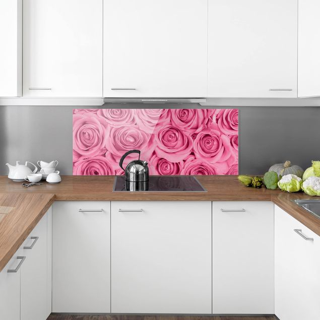Küchenrückwand Glas Motiv Blumen Rosa Rosen