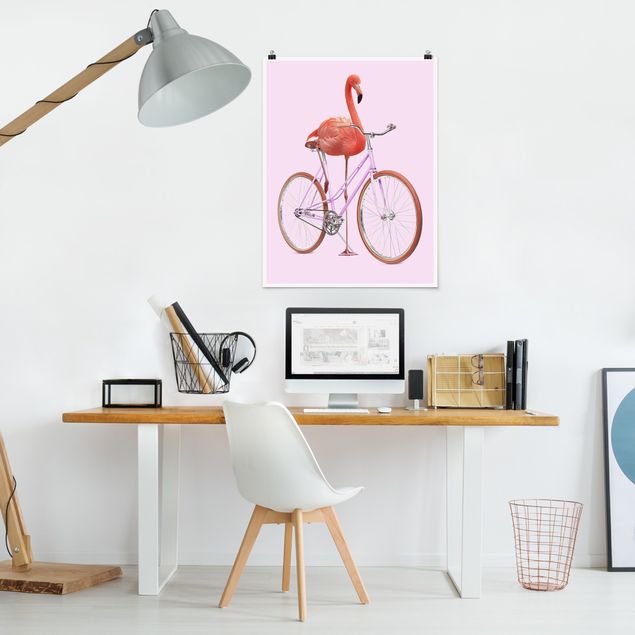 Kunstdrucke Poster Flamingo mit Fahrrad
