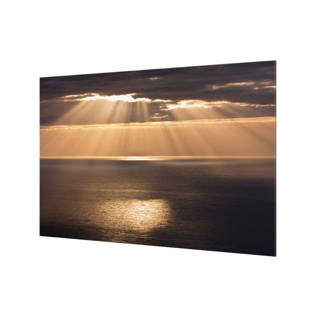 Spritzschutz Glas - Sonnenstrahlen über dem Meer - Querformat - 3:2