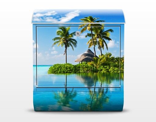 Briefkasten mit Zeitungsfach - Tropisches Paradies - Hausbriefkasten Blau