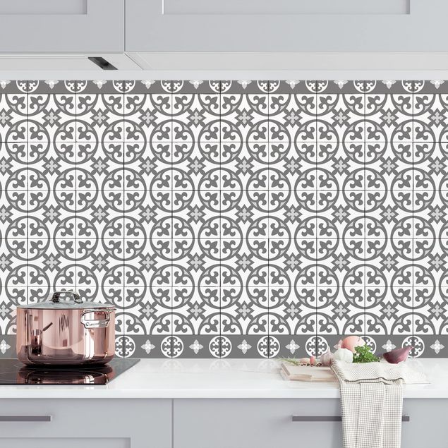 Küchenrückwände Platte Geometrischer Fliesenmix Kreise Grau