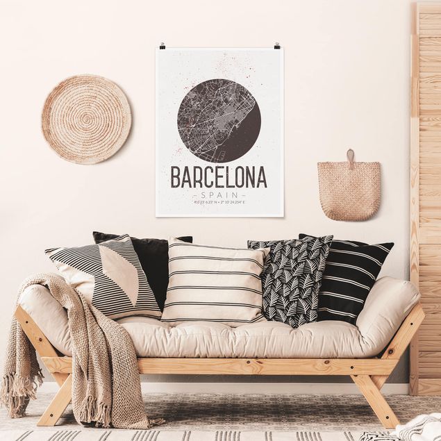 Poster mit Sprüchen Stadtplan Barcelona - Retro