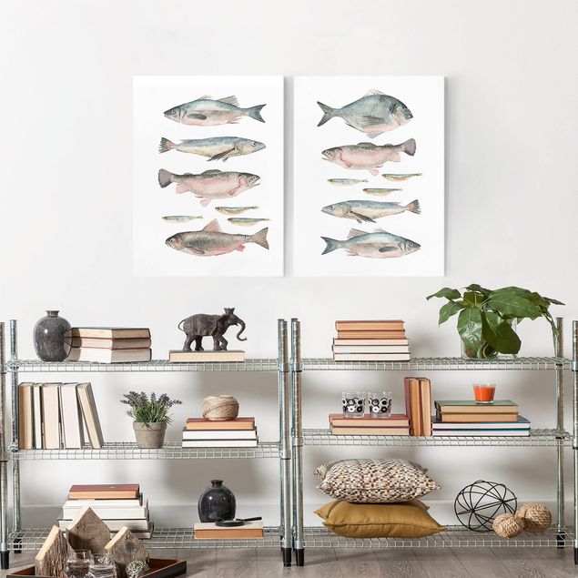 Wandbilder Fische Fische in Aquarell Set I
