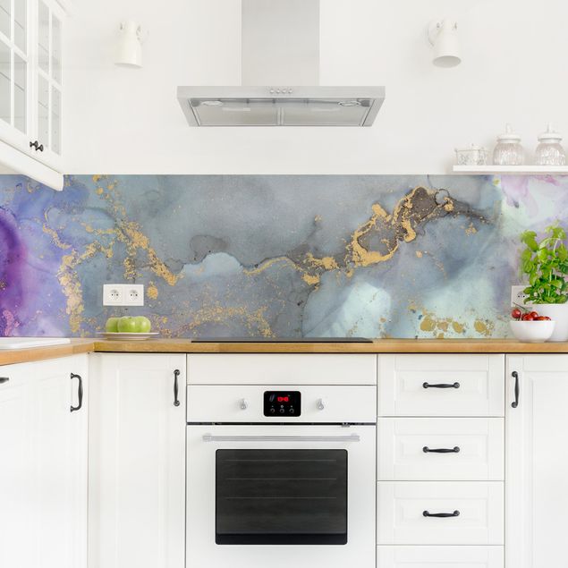 Küchenspritzschutz Farbexperimente Marmor Regenbogen und Gold