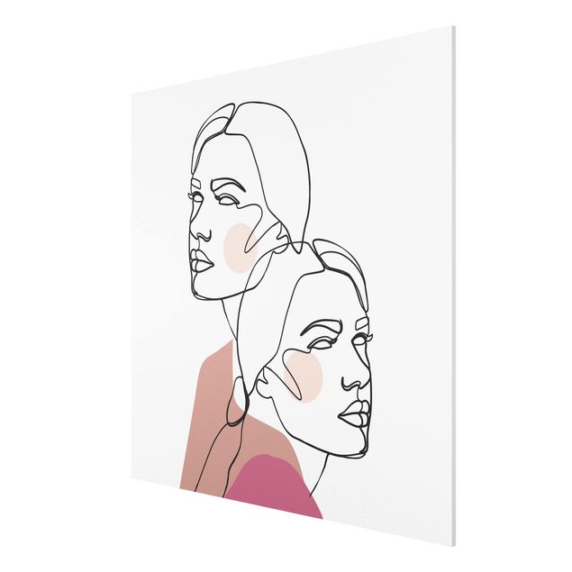 Forex Fine Art Print - Line Art Frauen Portrait Wangen Rosa - Quadrat 1:1