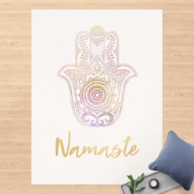 Aussen Teppich Hamsa Hand Illustration Namaste gold rosa