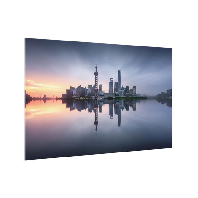 Spritzschutz Glas - Shanghai Skyline Morgenstimmung - Querformat - 3:2