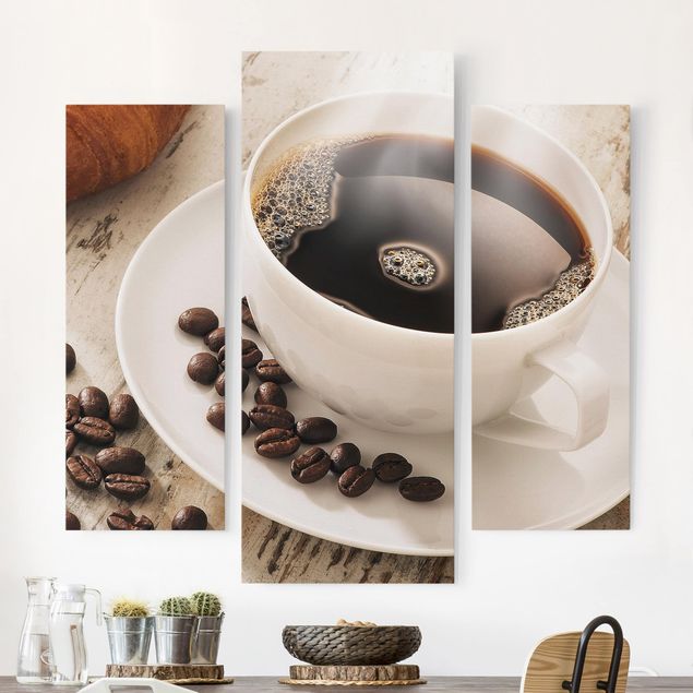 Leinwandbilder XXL Dampfende Kaffeetasse mit Kaffeebohnen