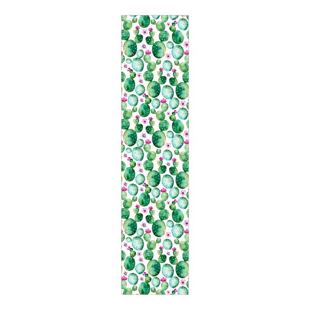 Schiebegardinen mit Motiv 3-teilig Kaktus mit Blüten Aquarell