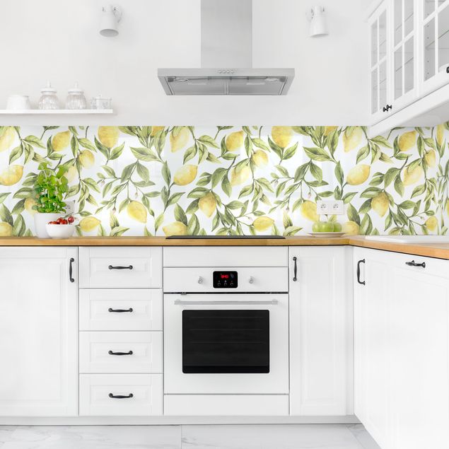 Küchenrückwand Muster Fruchtige Zitronen mit Blättern II