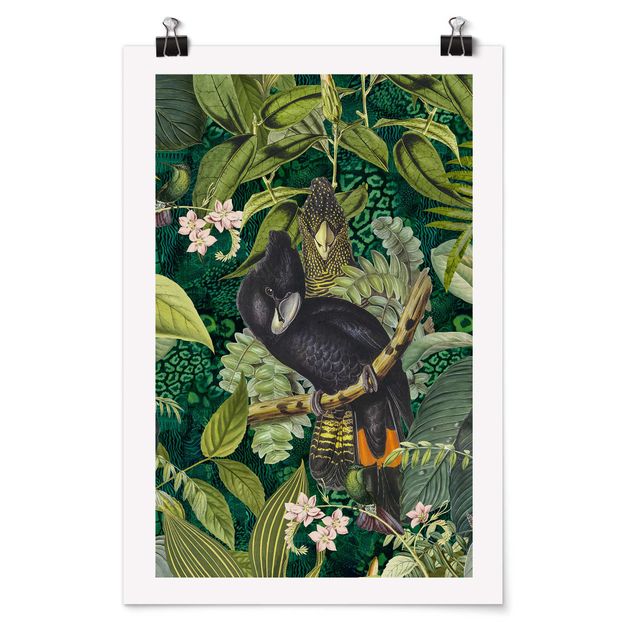 Tiere Poster Bunte Collage - Kakadus im Dschungel