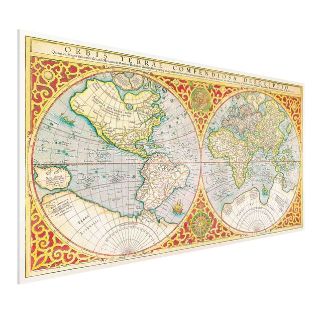 Bilder auf Hartschaumplatte Historische Weltkarte Orbis Terrare Compendiosa Descriptio