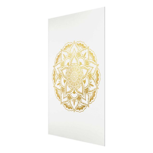 Glasbild - Mandala Illustration Ornament weiß gold - Querformat 2:3