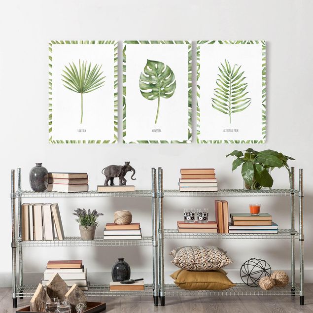 Moderne Leinwandbilder Wohnzimmer Palmen Blätter Set