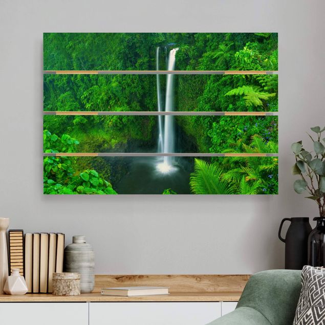 Holzbilder Natur Paradiesischer Wasserfall