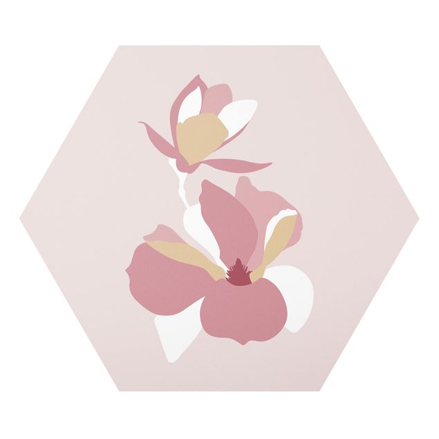 Bilder Hexagon Line Art Blüten Pastell Rosa
