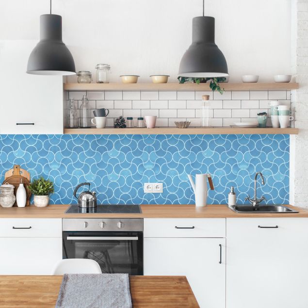 Küchenrückwand Folie Fliesenoptik Geschwungene Fliese Keramikoptik - Hellblau