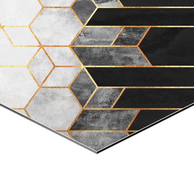 Hexagon Bild Alu-Dibond 2-teilig - Elisabeth Fredriksson - Goldene Geometrie Aquarell Set