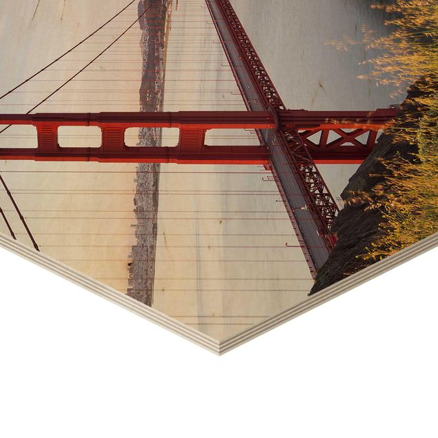 Hexagon Bild Holz - Golden Gate Bridge in San Francisco