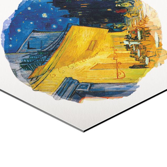 Hexagon Bild Alu-Dibond - Wasserfarben - Vincent van Gogh - Café-Terrasse in Arles