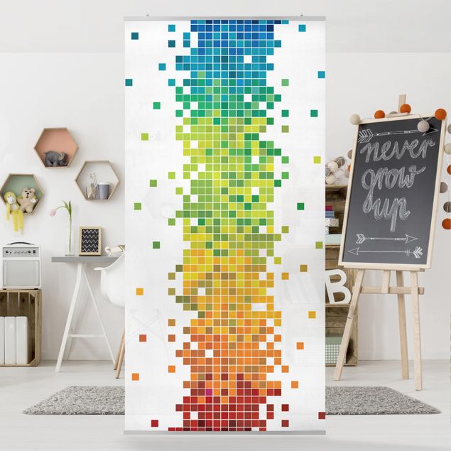 Raumteiler Kinderzimmer - Pixel-Regenbogen 250x120cm