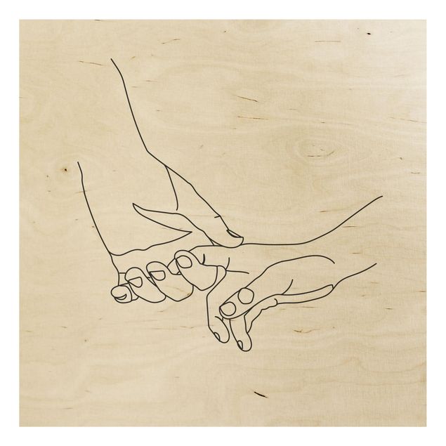 Holzbild - Zärtliche Hände Line Art - Quadrat 1:1