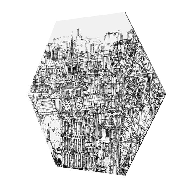 Hexagon Bild Alu-Dibond - Stadtstudie - London Eye