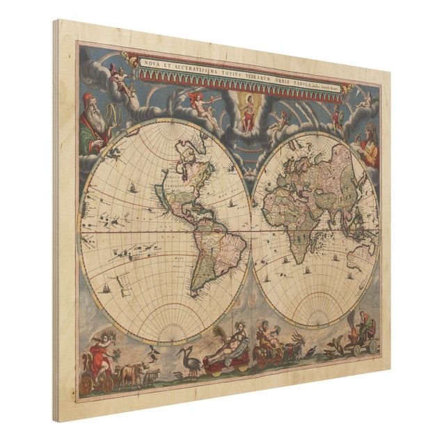 Vintage Bilder Holz Historische Weltkarte Nova et Accuratissima von 1664