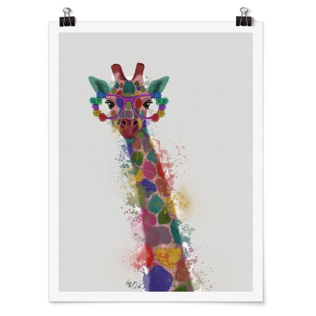Poster Kunstdruck Regenbogen Splash Giraffe