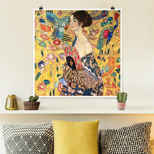 Poster - Gustav Klimt - Dame mit Fächer - Quadrat 1:1