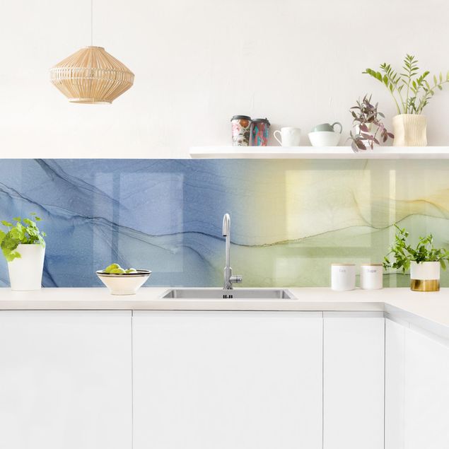 Küchenrückwand abstrakt Meliertes Blaugrau mit Moosgrün