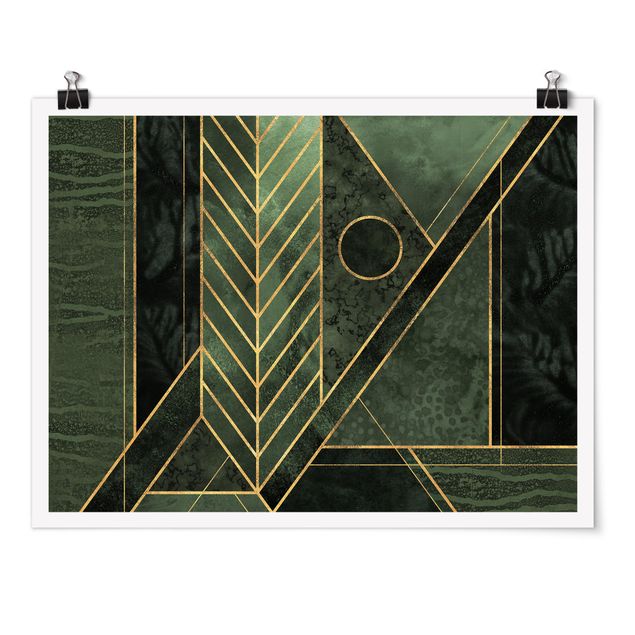 Poster - Geometrische Formen Smaragd Gold - Querformat 3:4