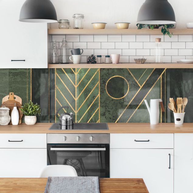 Küchenrückwand abstrakt Geometrische Formen Smaragd Gold