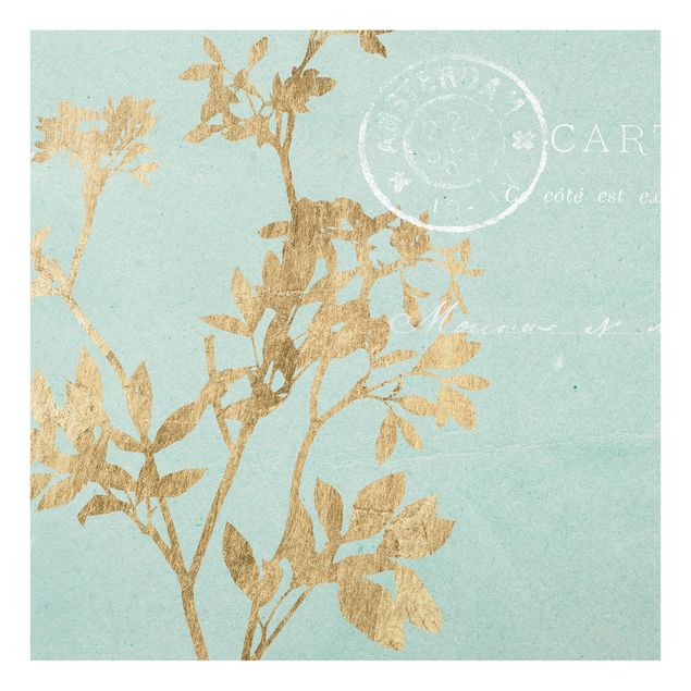 Glas Spritzschutz - Goldene Blätter auf Turquoise I - Quadrat - 1:1