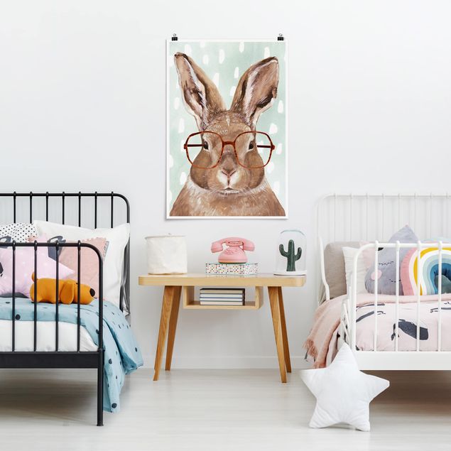 Poster Kinderzimmer Tiere Bebrillte Tiere - Hase