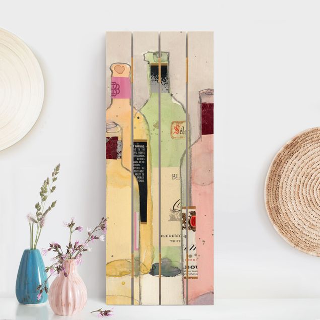 Holzbilder modern Weinflaschen in Wasserfarbe I